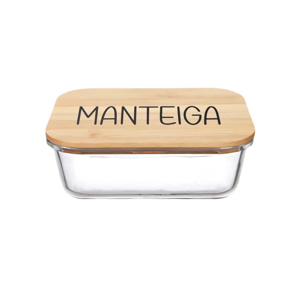 Pote Hermético Vidro e Tampa de Bambu (370 ml) Manteiga